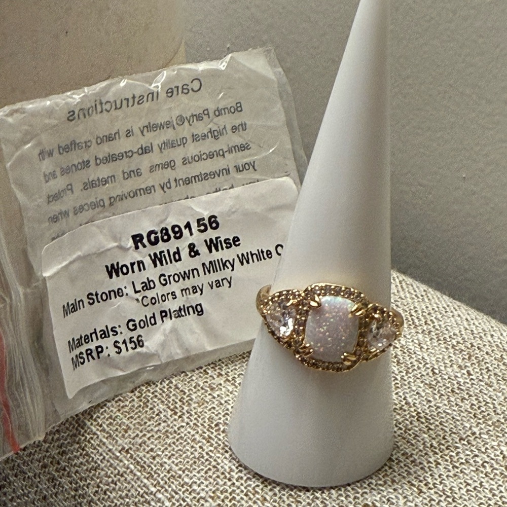Gold Plated Ring with Milky White Stone